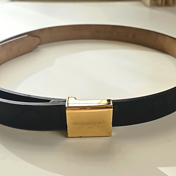 Authentic! Burberry Belt Womens Black Luxury Designer Belt Gold Size 36 Italy - Picture 6 of 12